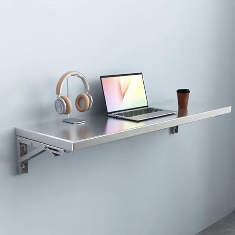 WESTWILD Wandmontierter Klapptisch aus Edelstahl 304 mit Küchenablage für Balkon, Badezimmer oder Waschküche, platzsparendes Design (60 x 25 cm)