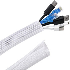 Palazen 6 m Cable Sleeve, Self-Closing, 12-20 mm Cable Duct, Flexible Woven Cable Protection, Cut to Size, Cable Management for TV, Computer, Home Cinema, Automotive Cable, White