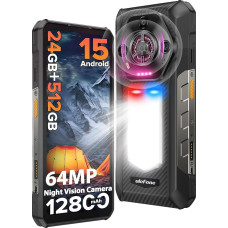 Ulefone Armor 30 24GB + 512GB Outdoor Mobile Phone Android 15, 12800mAh Outdoor Smartphone Without Contract, 1236 Lumen LED 64MP Night Vision IR 6.95 Inch FHD+ 66W Quick Charge 118 dB Speaker 4G