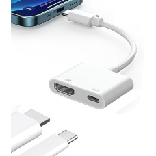 USB C ir 4K 60Hz HD.MI adapteris, skirtas iPhone 15/16 ir HDTV, 2 in 1 C tipo skaitmeninis AV adapteris, sinchronizuojantis ekrano jungtį su 100 W PD prievadu, suderinamas su iPhone 16/15 Pro/15 Plus/15 Pro ir TV projektoriumi