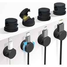 360 ° drehbare Kabel-Clips-Halter, 6 Stück, Federschnur-Organizer, Kabel-Clips, Organizer, Schreibtisch-Draht-Management, Handy-Ladekabelhalter für Nachttisch, Auto, Wand, Büro, Küche, Schwarz
