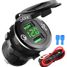 USB Car Socket Quick Charge 3.0 Dual Car Charger 12 V/24 V 36 W USB Car Charger QC 3.0 Waterproof Car Cigarette Lighter Adapter 12 Volt Plug Installation Socket for Motorcycle, Caravan, Boat, Truck