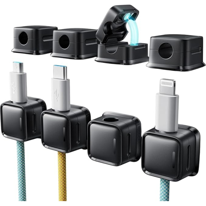 Kabel-Organizer-Halter, 8 Stück, magnetische Schreibtisch-Kabel-Clips, verstecken Sie Handy-Ladekabelhalter, stark haftender Draht-Ladekabelhalter für Nachttisch, Küchengeräte, Bürobedarf