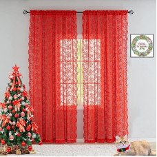 YJ YANJUN Raudonos užuolaidos 96 colių ilgio užuolaidos gyvenamajame kambaryje 2 skydai Gražus gėlių Kalėdų apdaila langas 52x96 colių raudona