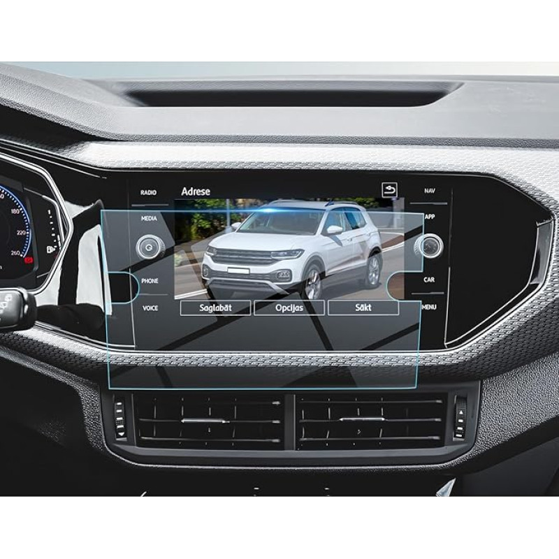 BIBIBO VW T-Cross navigacijos ekrano apsauga, VW T-Cross 2019-2023 ekrano apsauga, 9H grūdinto stiklo ekrano apsauga, GPS navigatoriaus ekrano apsauga