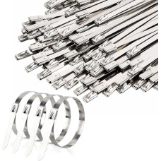 Bmeigo Metall-Kabelbinder, 4,6 x 200 mm, robust, 304 Edelstahl, selbstsichernd, zum Befestigen, Binden, Sichern, für Zuhause, Garten, Zaun, Käfige, Reparatur, 50 Stück