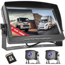 Double Rear View Camera for Truck with 9 Inch 1080P Recording Monitor, 32G TF Card, Camera Reversing Indicator, 2 Split Screens, Night Vision, IP69 Waterproof, Reversing Camera for Truck, Motorhome