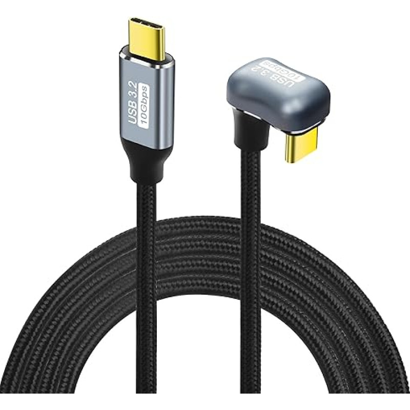 GELRHONR U formos USB C greitojo įkrovimo kabelis, 180 laipsnių USB 3.2 Gen2 kabelis, C tipo vyriškos ir vyriškos lyties PD100W įkrovimo kabelis, 10Gbps, 4K@60Hz, skirtas nešiojamiesiems kompiuteriams, VR, telefonams, 