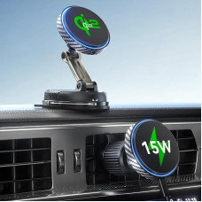 ALAFLY Qi2 15W Fast Charging for MagSafe Car Mount with Charging Function [78+LBS Stronger Suction Cup], 360° Adjustable Magnetic Mobile Phone Holder Car for Ventilation, Dashboard, Windscreen