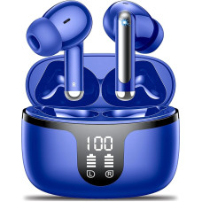 Belaidės ausinės Bluetooth 5.3 Kopfhörer in Ear mit 4 ENC Noise Cancelling Mic 2025 New Ear Buds 42h Spielzeit HiFi Stereo Deep Bass Ohrhörer IP6 Wasserdicht LED Display Bluetooth ausinės USB-C Blau