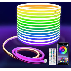 MMEEVT 10 m neoninė LED juosta, programėlės valdymas, su nuotolinio valdymo pulteliu, IP67 vandeniui atspari lanksti LED juosta, 24 V RGB LED juosta, neoninė virvės šviesa, skirta miegamojo, kambario ir lauko apdailai