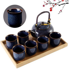 DUJUST Japanese Porcelain Tea Set Unique Chinese Tea Set Dark Blue