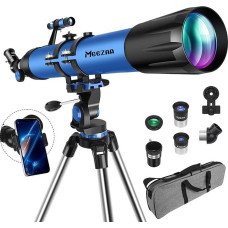 MEEZAA Astronomijos teleskopas suaugusiesiems, 90 mm diafragma, 800 mm AZ montavimo astronominis refraktoriaus teleskopas vaikams pradedantiesiems su trikoju, telefono adapteriu, nešiojimo krepšiu ir mėnulio filtru