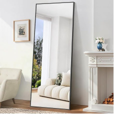 BONEWEI Full Body Mirror 179 x 65 cm, Rectangular Standing Mirror with Black Aluminium Frame, Large Wall Mirror Floor Mirror for Bedroom, Entrance, Hallway, Home Decorations