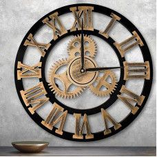 ALEENFOON Sieninis laikrodis didelis be triukšmo 58 cm tylus laikrodis 3D pavara derliaus plius dydžio sieninis laikrodis romėnų skaičiai kabantis laikrodis gyvenamajame kambaryje virtuvėje miegamajame vidaus laikrodis (auksinis, 58 cm)