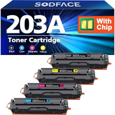 SODFACE 203A suderinamas su HP 203X 203A tonerių rinkinys, skirtas Color Laserjet Pro MFP M281fdw M281fdn M280nw M254dw M254nw CF540A CF541A CF542A CF542A CF543A tonerio kasetei (juoda, žydra, geltona, purpurinė, 4 vnt.)