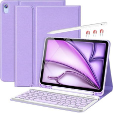 HOTLIFE Keyboard Case for iPad Air 11 Inch (M2&M3) 2024/2025/iPad Air 5 Gen 2022/iPad Air 4 Gen 2020 10.9 inch, apsauginis dėklas su rašiklio laikikliu, automatinio žadinimo ir miego režimu, belaidė klaviatūra (violetinis)