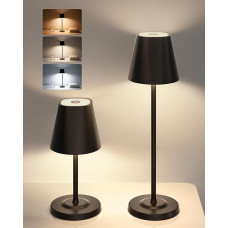 LED Table Lamp Wireless, Rechargeable Battery Table Lamp with 3 Heights, Adjustable, 3 Colours, Dimmable, Waterproof, Aluminium Touch Table Lamp for Dining Room, Bedroom, Patio [Set of 2, Black]