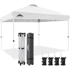 EAGLE PEAK 3.6 m x 3.3 m Pop-up Gazebo, Waterproof Folding Gazebo, Garden Tent, Market, Festival, Sun Protection, with Carry Bag with Wheels (White)