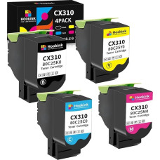 Hookink 4 pakuočių CX310 toneris suderinamas su Lexmark CX310n CX310dn CX410 CX410 CX410e CX410de CX410dte CX510 CX510de CX510dhe CX510dthe toneriu 80C2SK0 80C2SC0 80C2SM0 80C2SY. 0 Tonerio kasetė