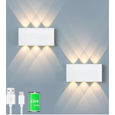 Akumuliatorinis sieninis šviestuvas su jutiklinio valdymo jungikliu LED magnetinis akumuliatorinis sieninis šviestuvas 5000 mAh belaidis sieninis šviestuvas 3 ryškumo lygiai, idealiai tinka palėpėje, prieškambaryje, miegamajame (2 vnt., baltas)