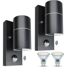 Wondlumi Outdoor Light with Motion Sensor Set GU10 LED Wall Light Anthracite IP44 Outdoor Lights 230 V Includes 2 x 5 W Warm White Bulb