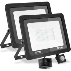 treoir LED Spotlight with Motion Sensor Outdoor 50 W, Super Bright 5000 LM LED Outdoor Spotlight 3500 K LED Floodlight IP66 Waterproof LED Headlight for Garden, Garage, Yard (Warm White, 2 Pieces, 50
