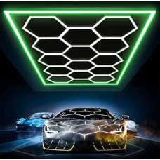 VASTFIRE Hexagon LED Garage Light, Pack of 14 Honeycomb Lights with Rectangle Red Blue Green Frame 6500 K for Garage, Basement, Warehouse etc (Green)
