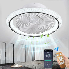 MQW Ceiling Fan with Lighting LED Light, Invisible Fan Ceiling Light, 360° Rotatable, Dimmable 72 W with Remote Control Fan Lamp, Ceiling Lamp for Living Room, Dining Room, Bedroom, 49 cm