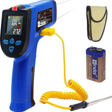 KETOTEK Infrared Thermometer Temperature Meter Double Laser IR Pyrometer with K-Probe -50 °C to 550 °C, Non-Contact Colour LCD NCV Moisture Measurement Adjustable Emissivity Kitchen Pizza