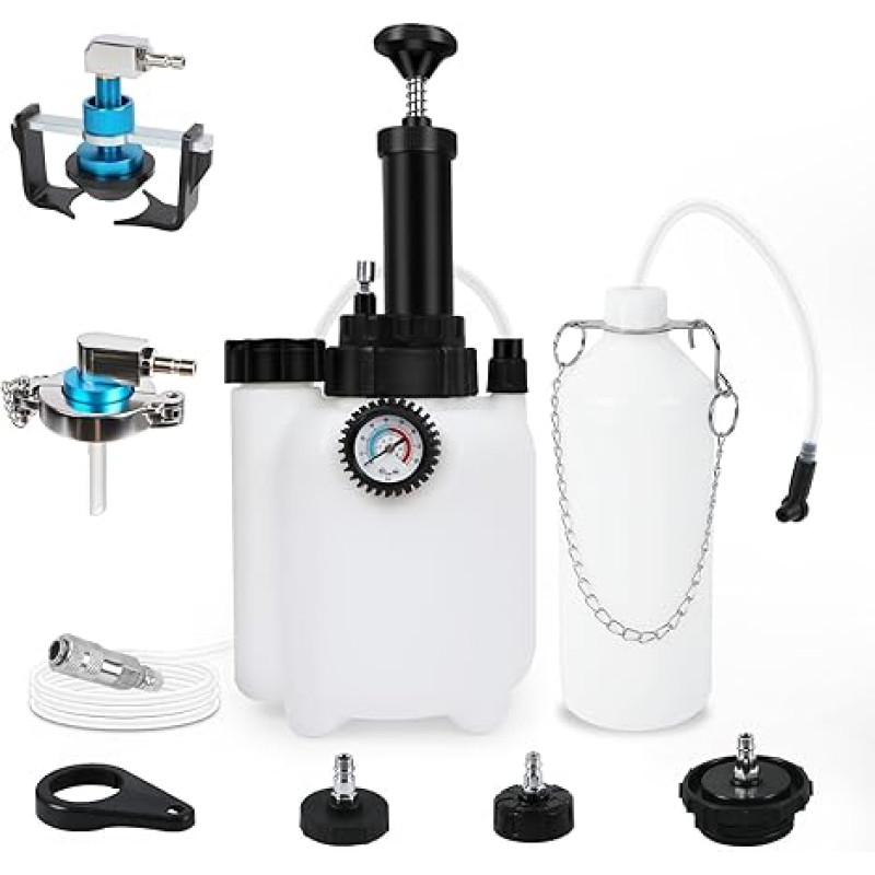 PARAOUTIL stabdžių atleidiklis 3L stabdžių skysčio keitiklis Automobilių stabdžių atleidiklis su 1 litro įsiurbimo rezervuaru, 4 adapteriais ir universaliu stabdžių atleidimo adapteriu