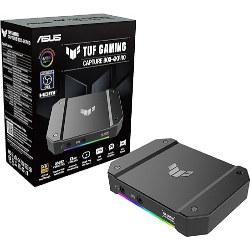 ASUS TUF Capture Box 4KPRO - suderinamumas HDMI 2.1, 4K iki 60 kadrų per sekundę, 2K iki 120 kadrų per sekundę ir 