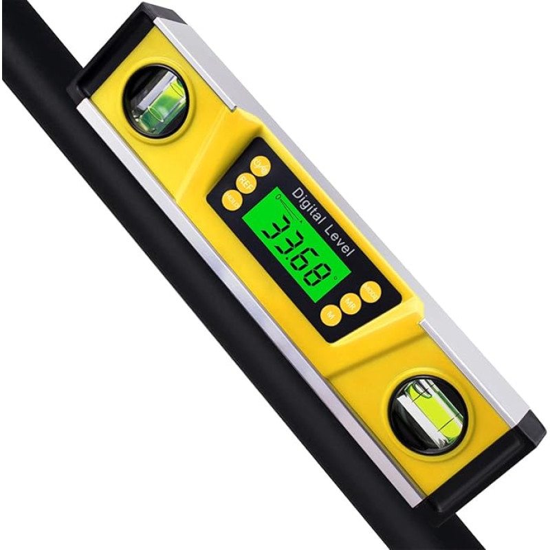 Digitaler Wasserwaage und Winkelmesser, 25,4 cm, IP54-geschützt, elektronischer Blasen-Neigungsmesser, Winkelmesser, Gelb