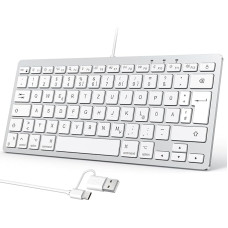 OMOTON Wired Mac Keyboard, Keyboard Cable with Dual Connection (Type C/USB), Whisper-Quiet Keys & Stable Connection, German Layout (QWERTZ) Compatible with MacBook, iMac, Mac Mini