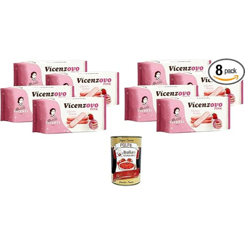 Vicenzi Vicenzovo Pink Savoiardi alla Fragola, rausvi braškių Savoiardi, ribotas tiražas, 8 x 200 g + Italian Gourmet Polpa 400 g