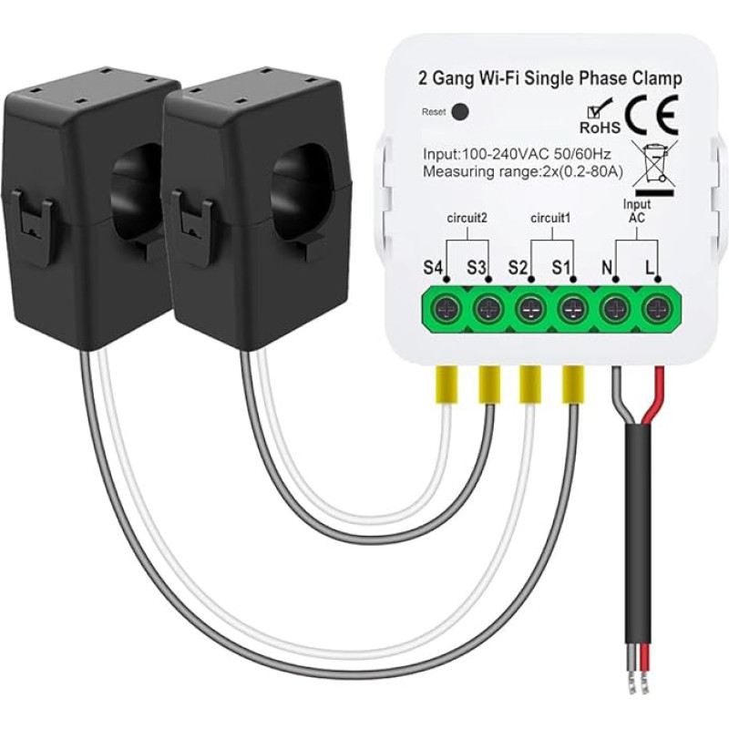 Suoumwa Tuya WiFi Smart Meter Tuya WiFi Smart Meter Srovės transformatoriaus jutiklio spaustukas statistikas elektros apšvietimo saulės KWh monitorius 2CT