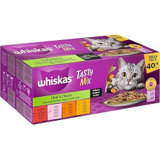 Whiskas 1+ Katzenfutter Tasty Mix Chef´s Choice in Sauce, 40x85g (1 Packung) – Hochwertiges Nassfutter für ausgewachsene Katzen in 40 Portionsbeuteln