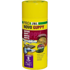 JBL PRONOVO GUPPY FLAKES Pagrindinis maistas 3-10 cm dydžio gupijoms ir gyvakakliams, žuvų maistas dribsniai, S dydis, 250 ml