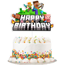 Yoimckay Happy Birthday Cake Decoration, Cake Topper, Miner Personalised Birthday Cake Decoration, Pixel Cake, Anime Cake Decorations, Cake Decoration Birthday, Cake Accessories