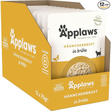 Applaws 100% Natural Wet Food for Cats, Chicken Breast in Broth - Pack of 12 x 70g Bags