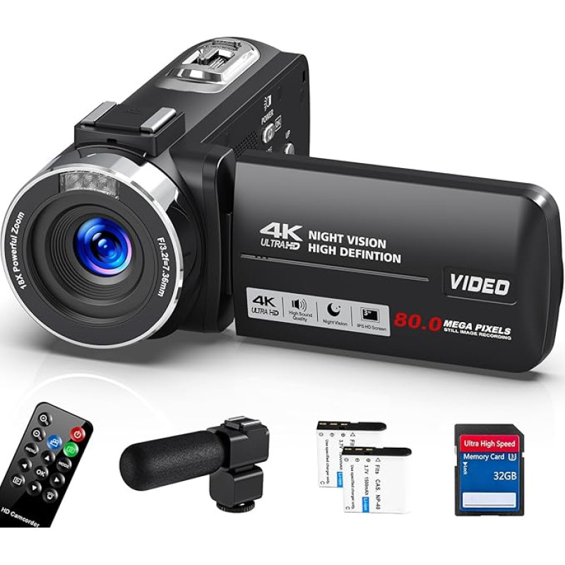 4K 30 kadrų per sekundę vaizdo kamera, 80 MP skaitmeninis priartinimas, 18x 