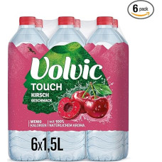 Volvic Touch Cherry Flavour - Natural Mineral Water Volvic Refreshing Drink with Cherry Flavour - No Preservatives - 6 x 1.5 L