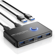 USB jungiklis 2 PC USB 3.0 jungiklis 2 įėjimai 4 išėjimai USB KVM jungiklis su 2 didelės spartos USB 3.0 kabeliais spausdintuvui, pelei, klaviatūrai, kietajam diskui, USB laikmenai