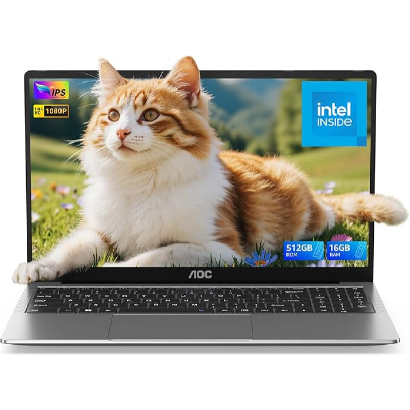 AOC nešiojamasis kompiuteris, 15,6 colių FHD, 16 GB DDR4, 512 GB SSD nešiojamasis kompiuteris, N97 (iki 3,60 GHz) beat N5095, lengvas 15 colių nešiojamasis kompiuteris su 