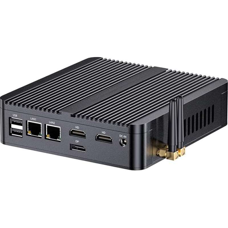 Mavsloly Pramoninis mini kompiuteris be ventiliatoriaus su N100 procesoriumi (4C/4T Max 3,4 GHz), 8G RAM, 128G SSD, dvigubas LAN, 2 x HDMI, 1 x DP, trigubas ekranas, 
