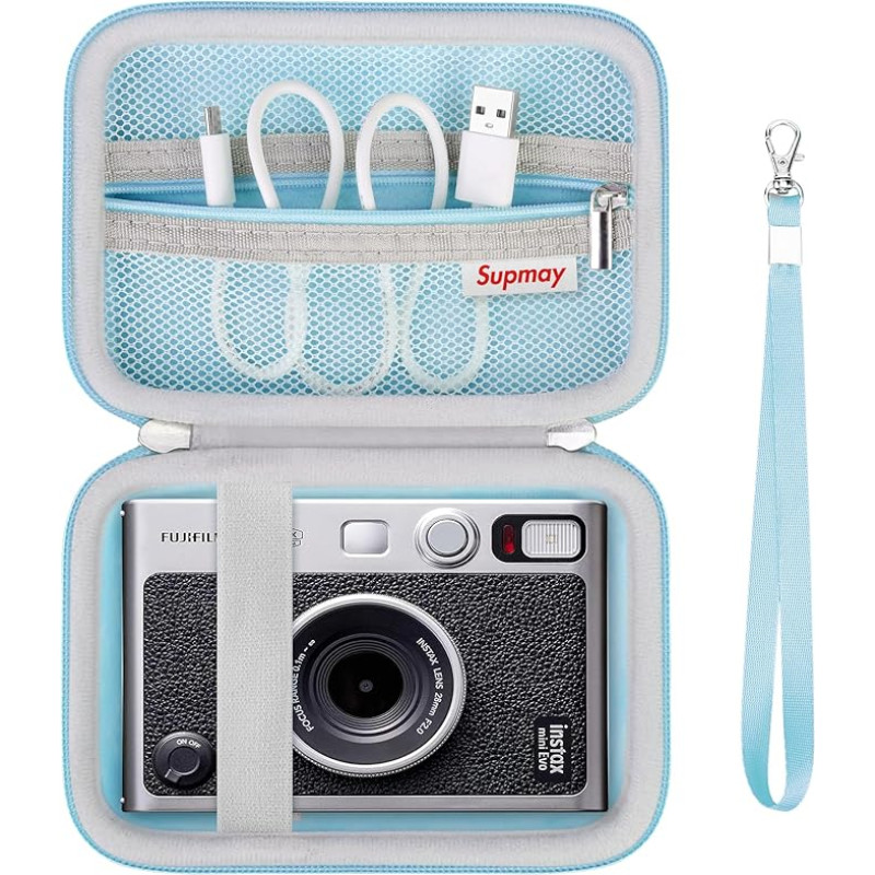 Supmay kietas dėklas Fujifilm Mini EVO, mini spausdintuvo kelioninis dėklas su tinkliniu krepšeliu, kurį galima naudoti su USB kabeliu, plėvele ar kitais smulkiais priedais, mėlynas