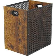 Generisch Rubbish Bin, Waste Paper Bin 16.8 L Combination of Iron and Wood for Bedroom, Waste Paper Bin in Rectangular Design with Handle, Industrial Style Bin for Home Office, 28 x 20 x 30 cm