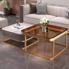 Nesting Couchtisch-Set, modernes quadratisches Design mit Edelstahlrahmen für Wohnzimmer, Schlafzimmer und Büro