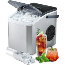 Ledo kubelių mašina su nešiojama rankena 2025, 15 kg per 24 valandas, 8 ledo kubeliai per 6-8 minutes, mažai triukšmo, savaime išsivalančios mažos ledo kubelių mašinos su kastuvu ir krepšeliu namams, biurui