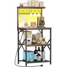 Furologee Rustic Brown LED Baker's Rack
